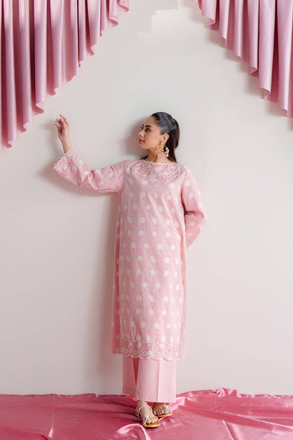 2 PIECE EMBROIDERED TWO TONE JACQUARD SUIT-DUSTY ROSE (UNSTITCHED)