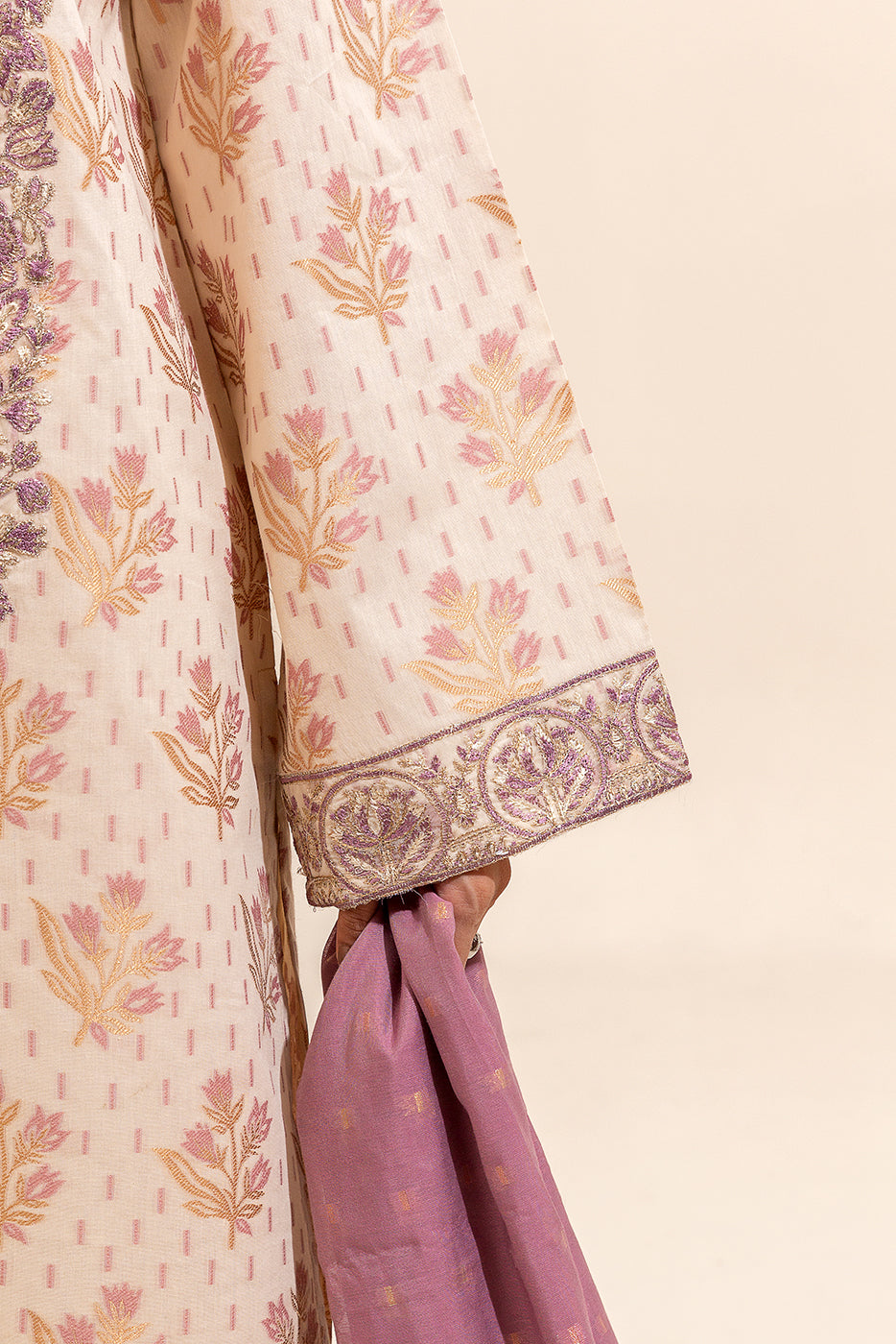 3 PIECE EMBROIDERED JACQUARD SUIT-HEATHER FIELDS (UNSTITCHED)