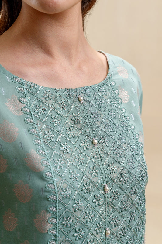 3 PIECE EMBROIDERED JACQUARD SUIT-TURQOISE BLUSH (UNSTITCHED)