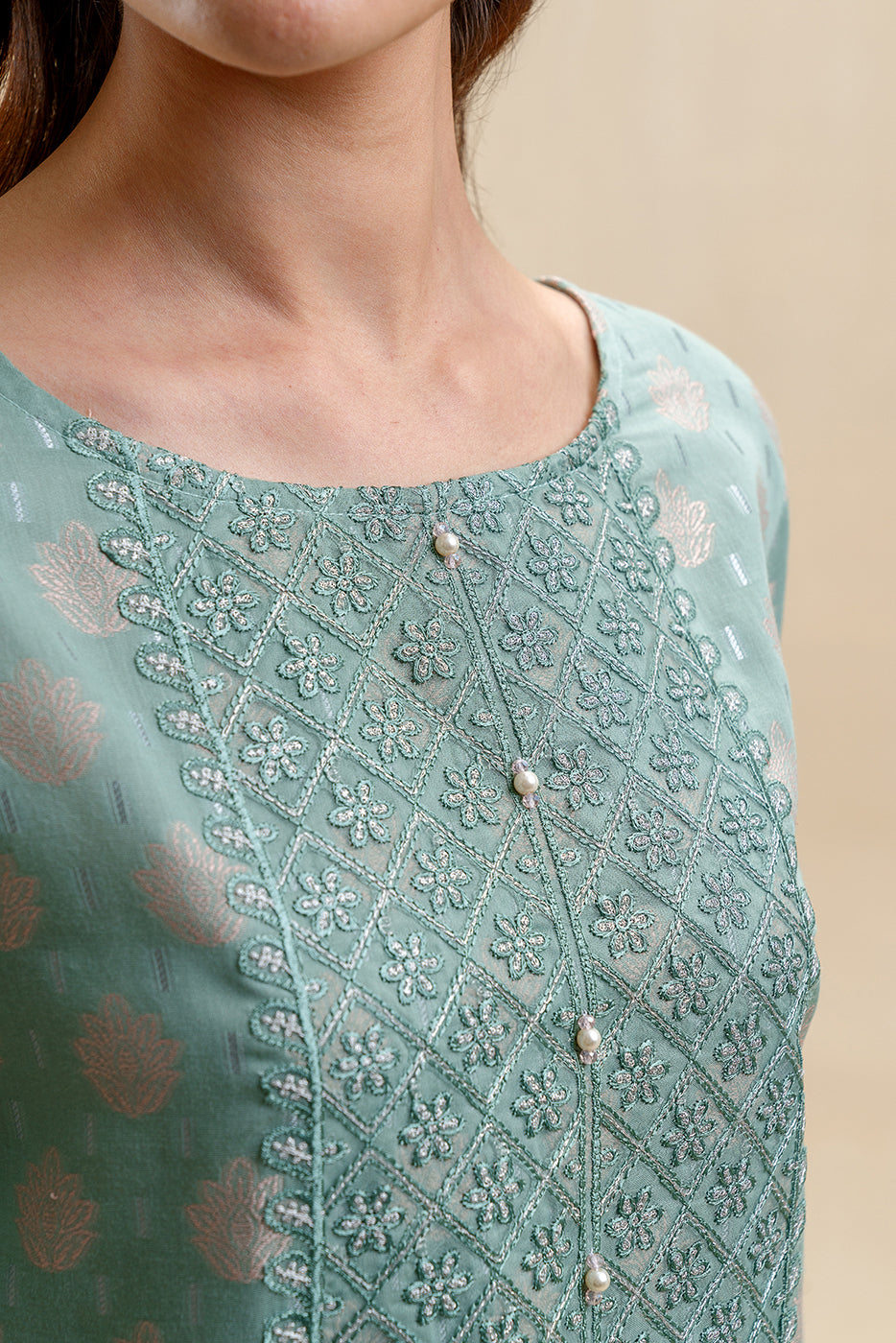 3 PIECE EMBROIDERED JACQUARD SUIT-TURQOISE BLUSH (UNSTITCHED)