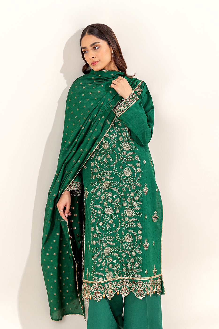 3 PIECE EMBROIDERED JACQUARD SUIT (UNSTITCHED)