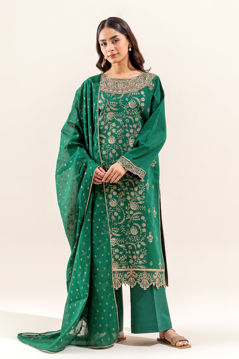 3 PIECE EMBROIDERED JACQUARD SUIT (UNSTITCHED)