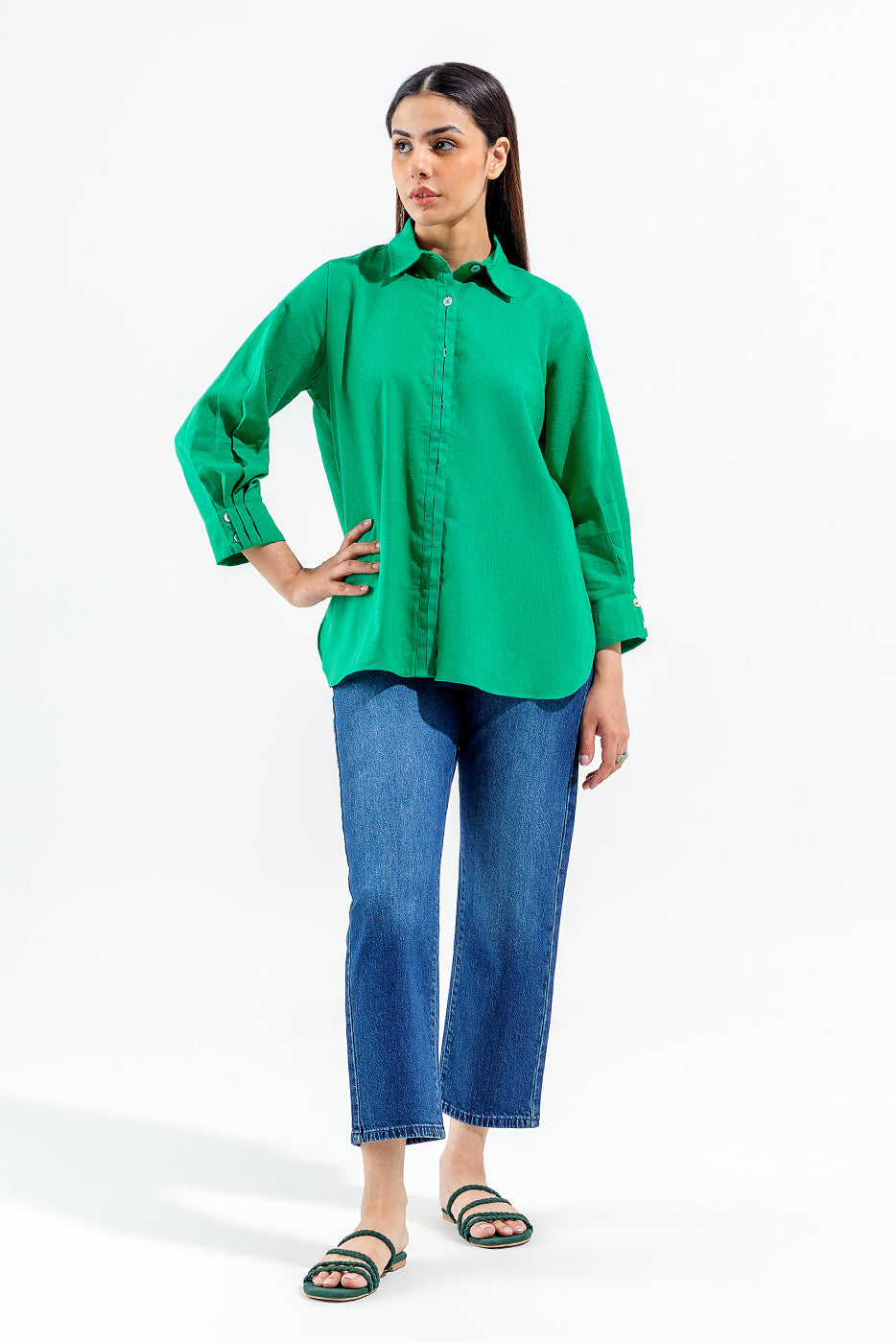 GREEN BUTTON-THROUGH SHIRT