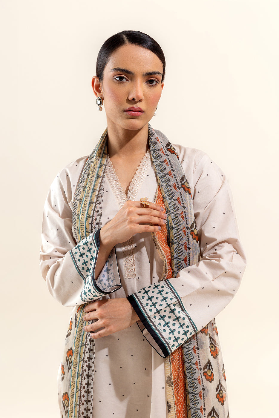 2 PIECE EMBROIDERED LAWN SUIT-MOCHA FROST (UNSTITCHED)