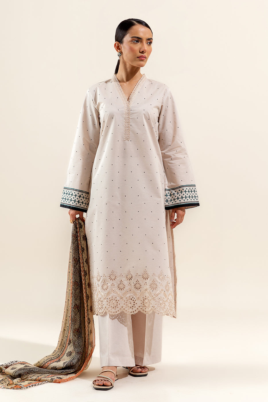 2 PIECE EMBROIDERED LAWN SUIT-MOCHA FROST (UNSTITCHED)