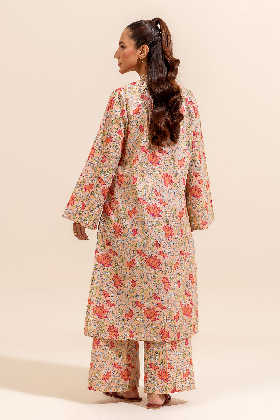 2 PIECE PRINTED LAWN SUIT-PEACH FUZZ (UNSTITCHED)