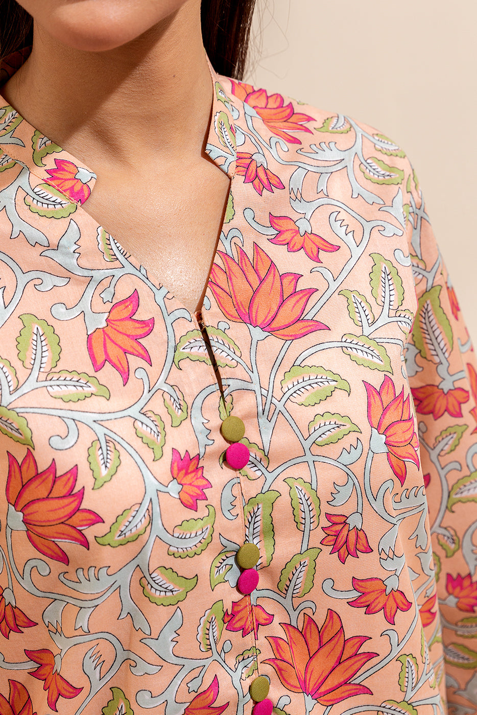 2 PIECE PRINTED LAWN SUIT-PEACH FUZZ (UNSTITCHED)