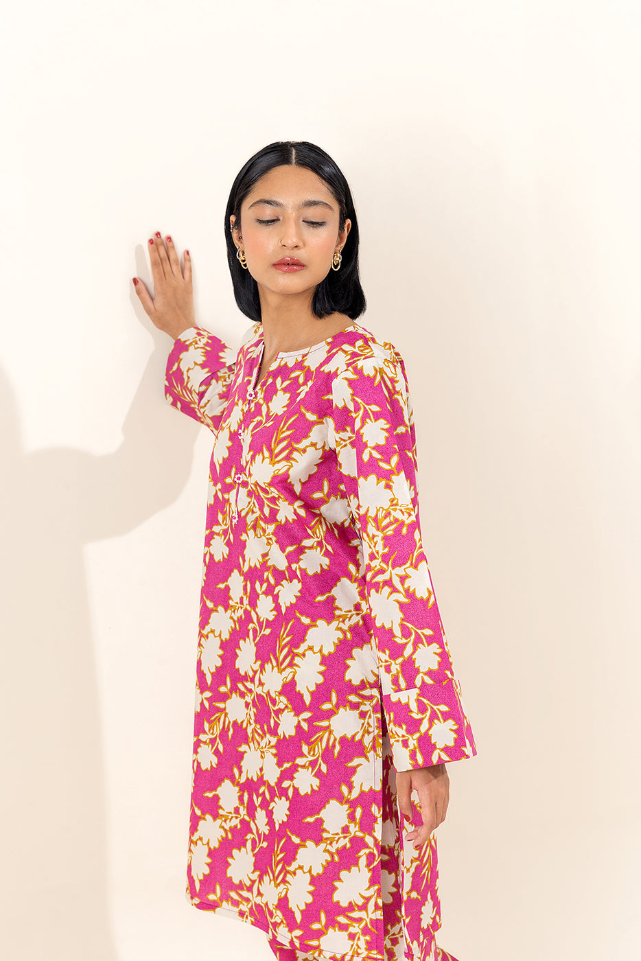 2 PIECE PRINTED LAWN SUIT-WILD ORCHID (UNSTITCHED)