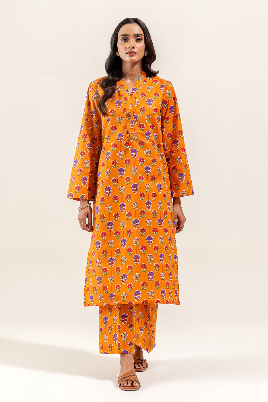 2 PIECE PRINTED SUIT-OCRE BLOOM (UNSTITCHED)