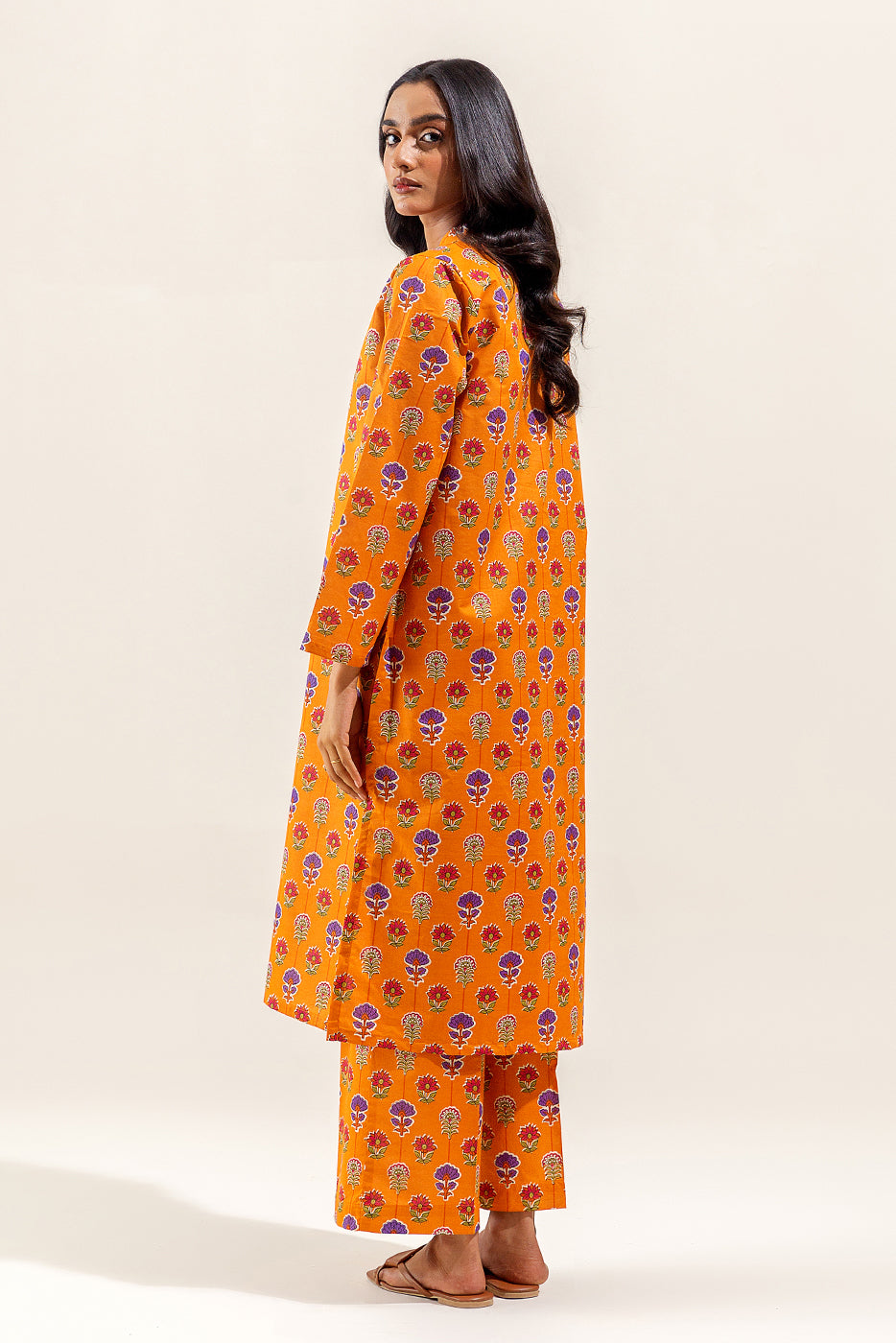 2 PIECE PRINTED SUIT-OCRE BLOOM (UNSTITCHED)