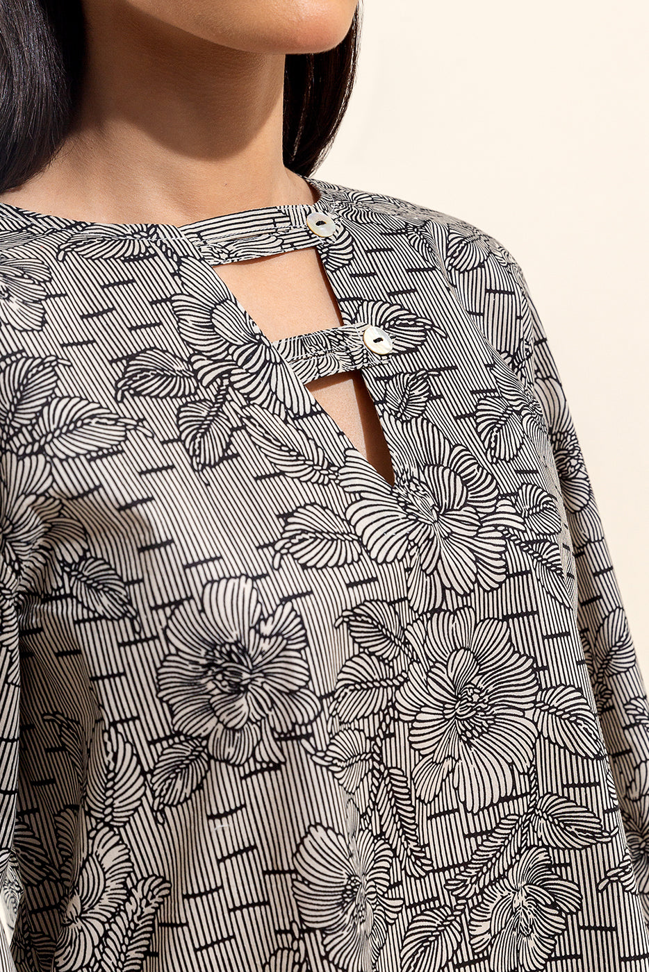 2 PIECE PRINTED LAWN SUIT-BEIGE HUES (UNSTITCHED)