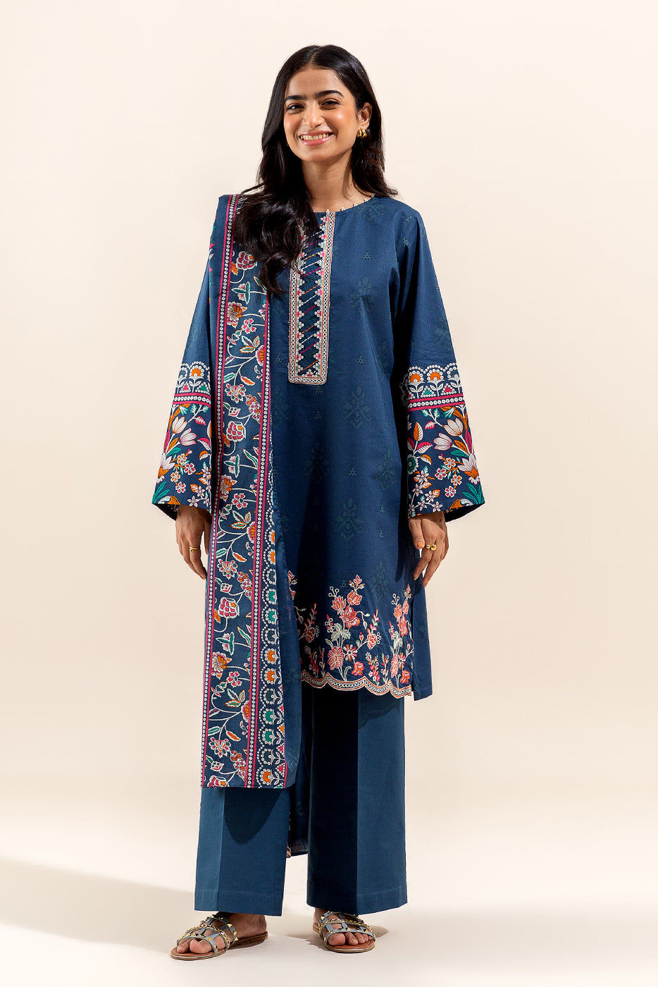 3 PIECE EMBROIDERED LAWN SUIT-DENIM BLOOM (UNSTITCHED)