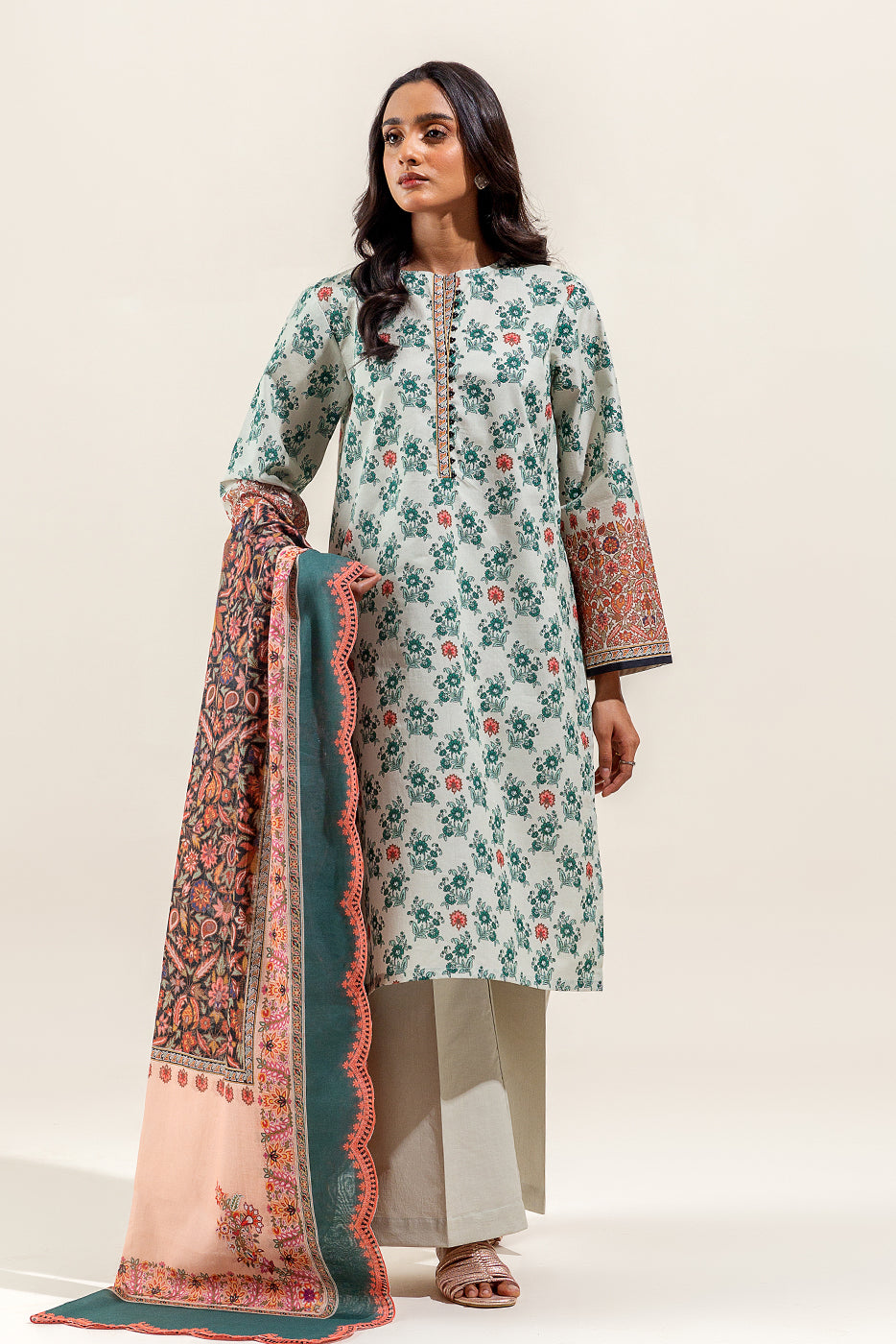 3 PIECE PRINTED SUIT-SPECKLE MESH (UNSTITCHED)