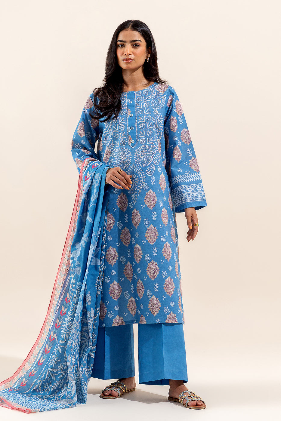 3 PIECE PRINTED LAWN SUIT-CAROLINA TINTS (UNSTITCHED)