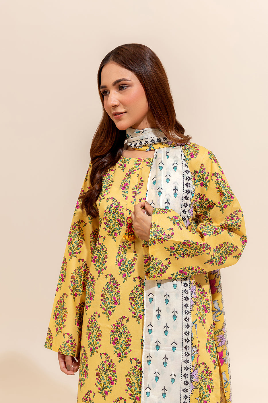 3 PIECE PRINTED LAWN SUIT-AMBER GLEAM (UNSTITCHED)