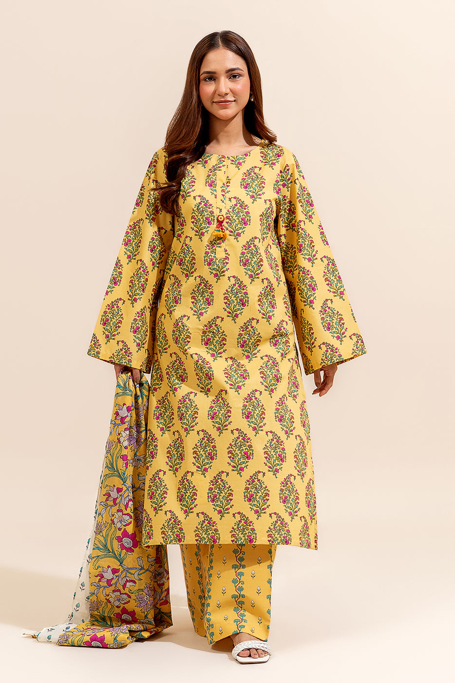 3 PIECE PRINTED LAWN SUIT-AMBER GLEAM (UNSTITCHED)