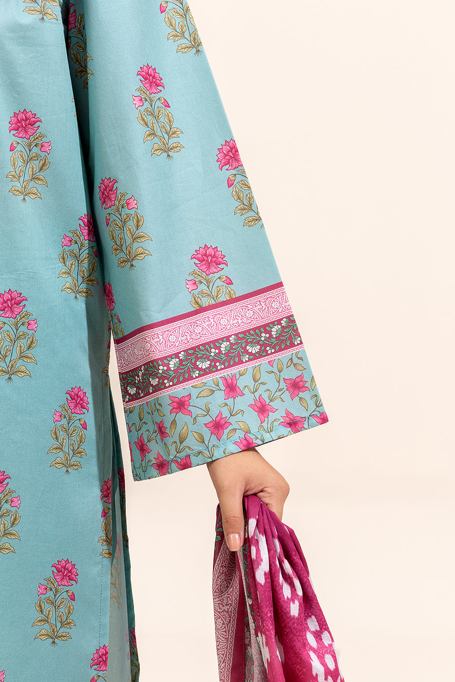 3 PIECE PRINTED LAWN SUIT-MINTY MEADOW (UNSTITCHED)