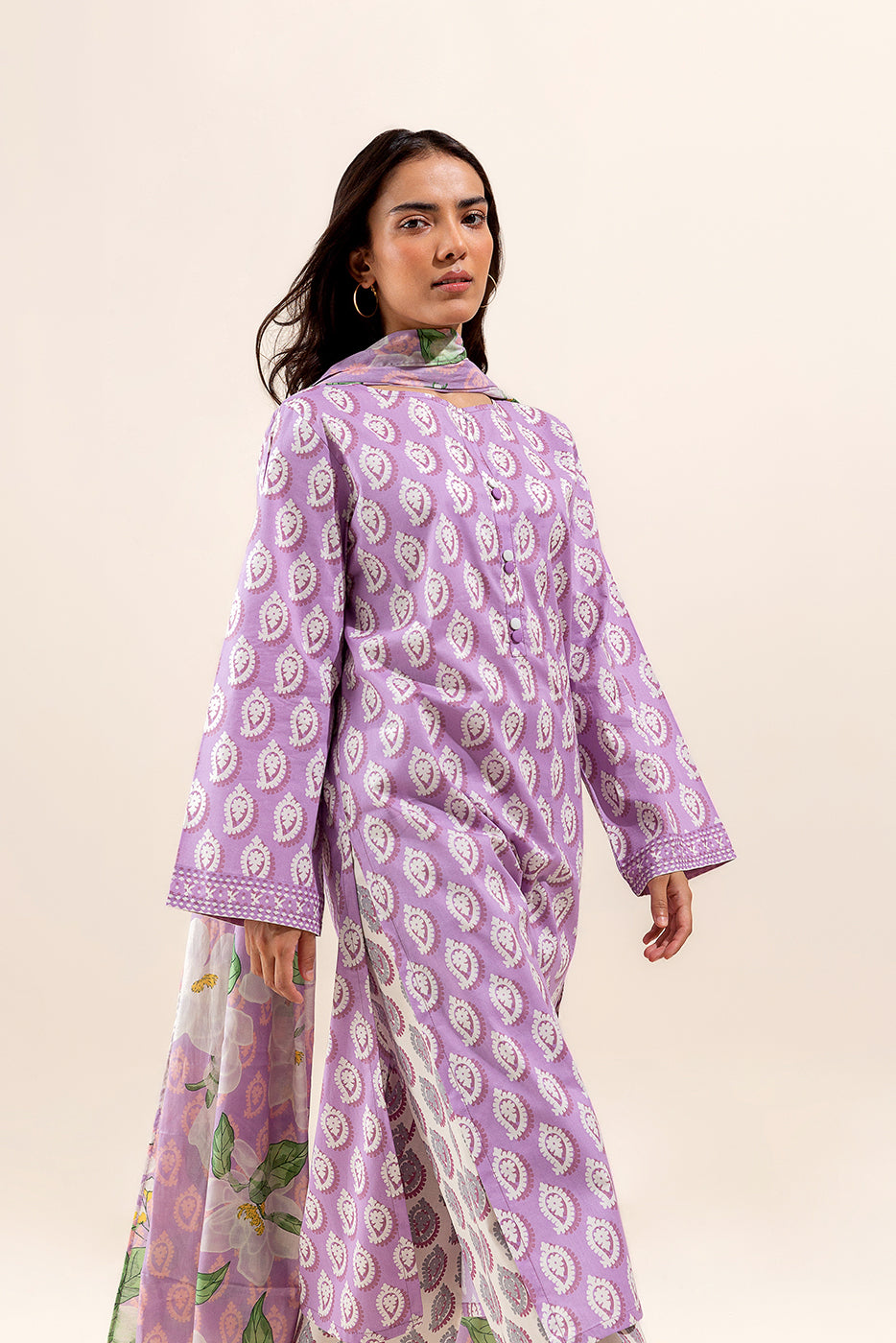 3 PIECE PRINTED LAWN SUIT-LAVENDER BLISS (UNSTITCHED)