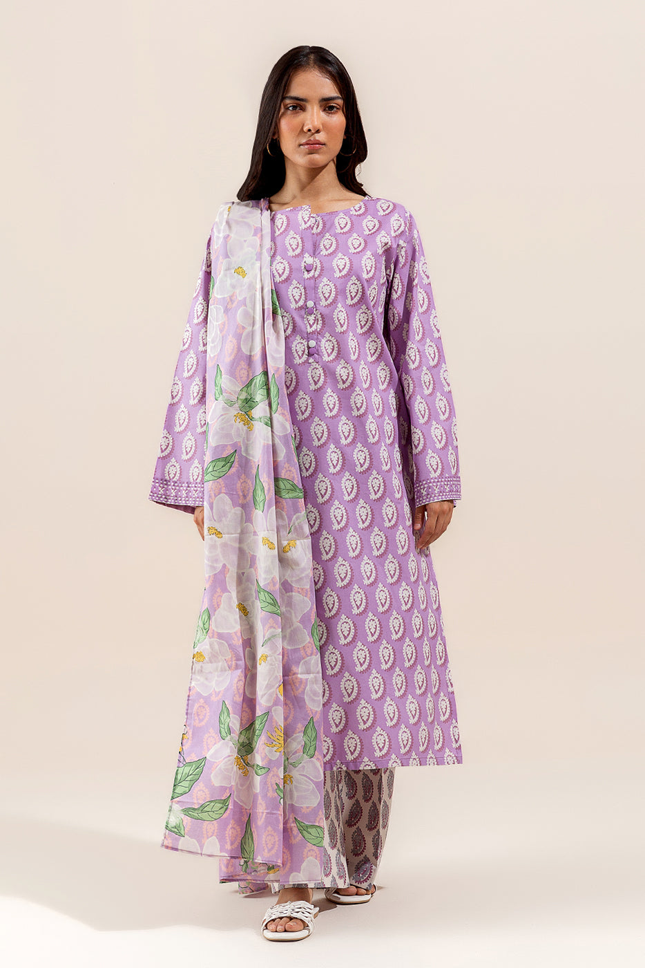 3 PIECE PRINTED LAWN SUIT-LAVENDER BLISS (UNSTITCHED)