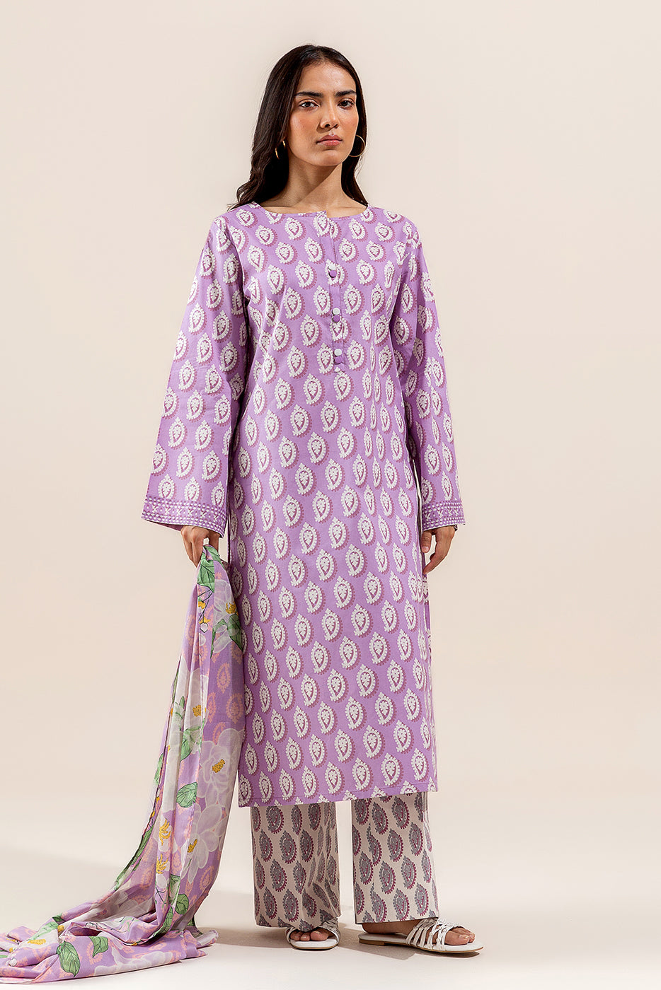 3 PIECE PRINTED LAWN SUIT-LAVENDER BLISS (UNSTITCHED)