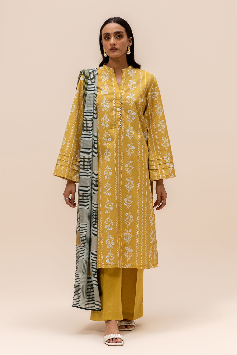 3 PIECE PRINTED LAWN SUIT-LIME GLAM (UNSTITCHED)