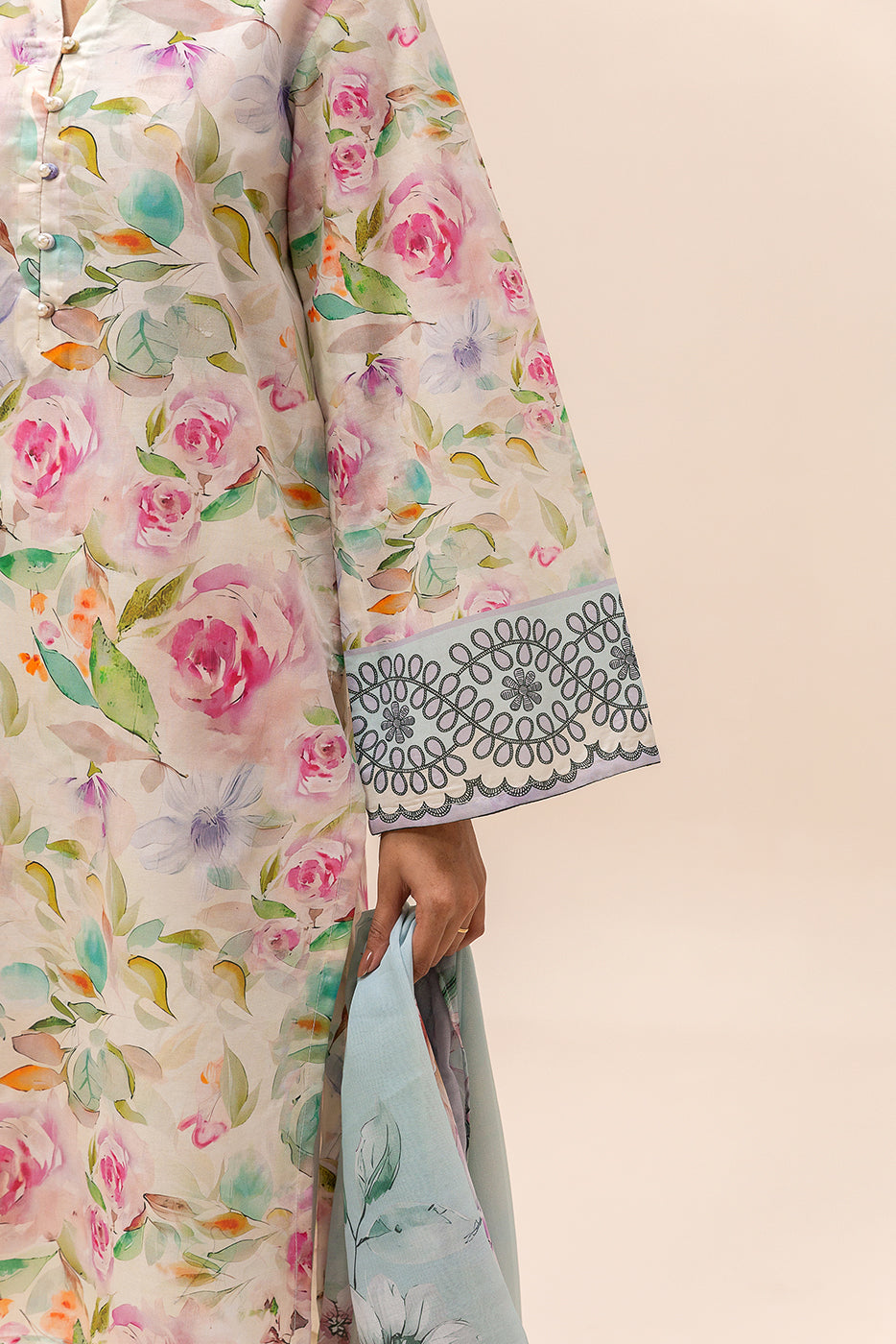 3 PIECE PRINTED LAWN SUIT-LILAC GARDENIA (UNSTITCHED)