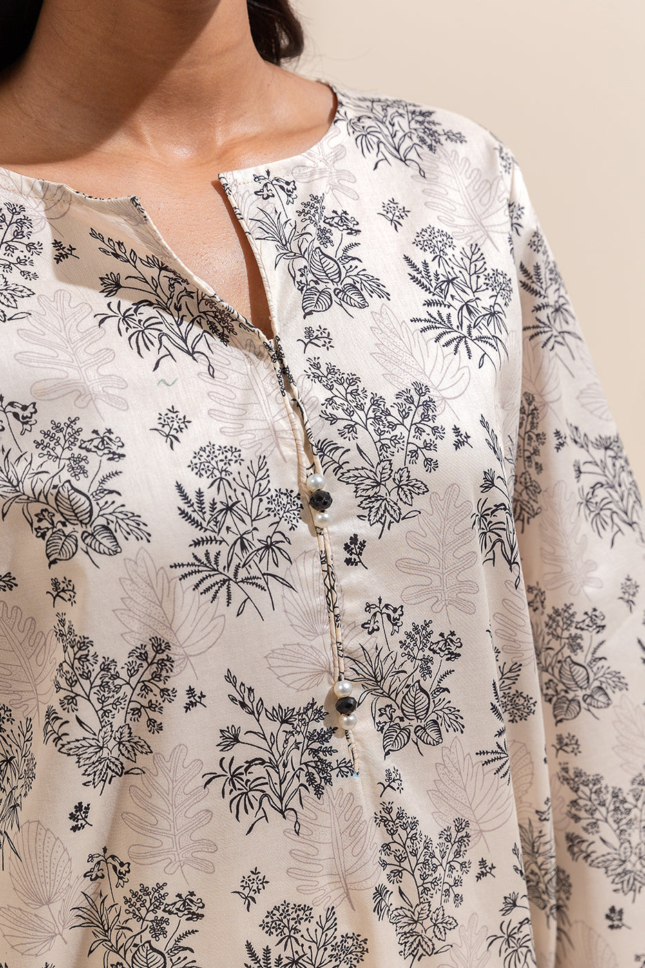 3 PIECE PRINTED LAWN SUIT-RAVEN BEIGE (UNSTITCHED)