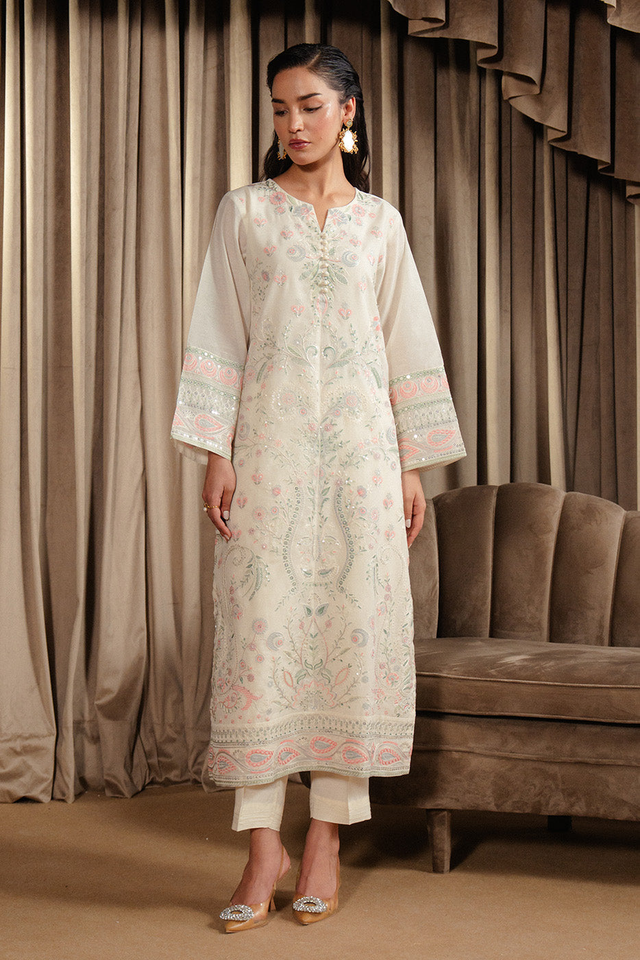2 PIECE EMBROIDERED PAPER COTTON SUIT (LUXURY-PRET)