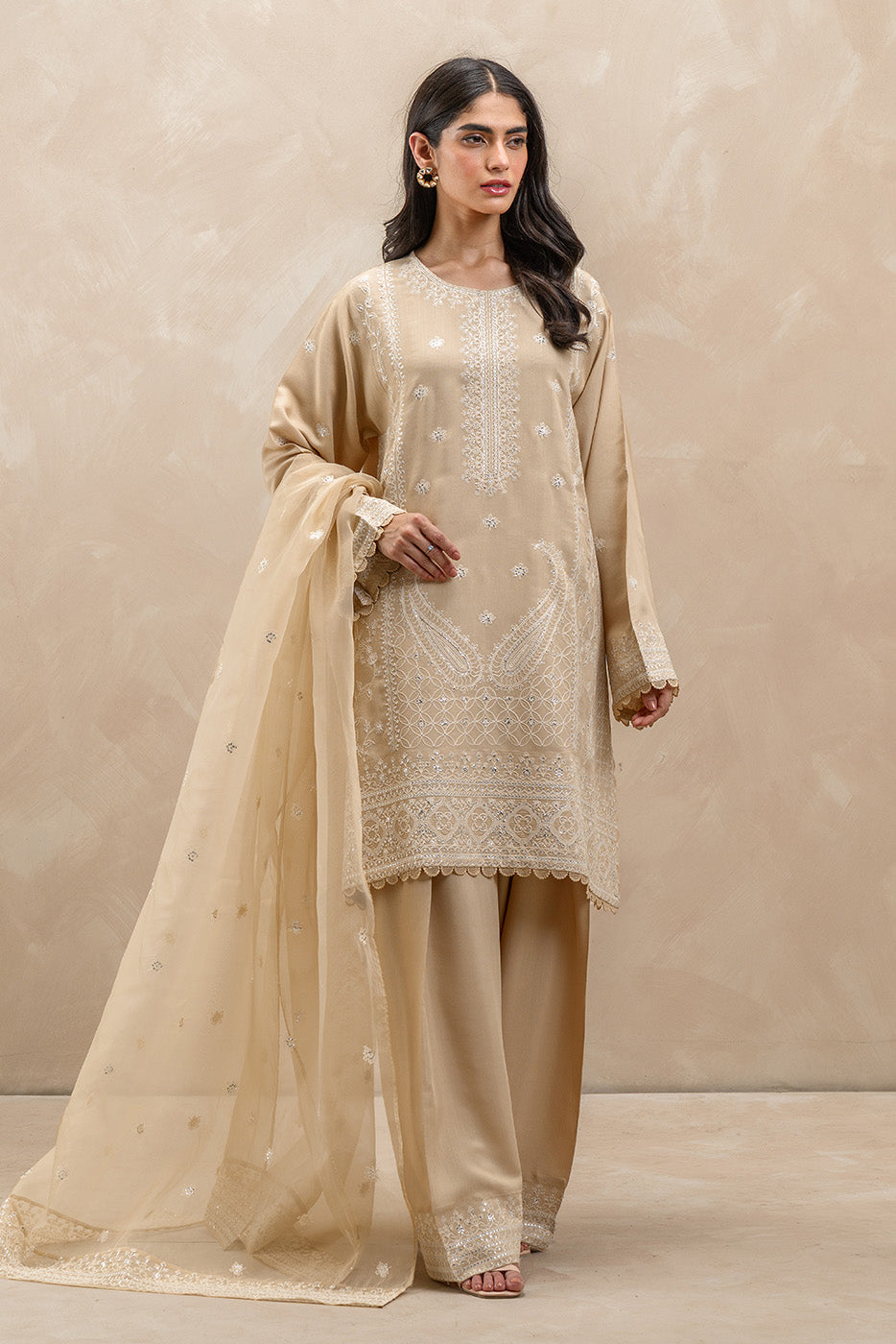 3 PIECE EMBROIDERED RAW SILK SUIT (LUXURY-PRET)