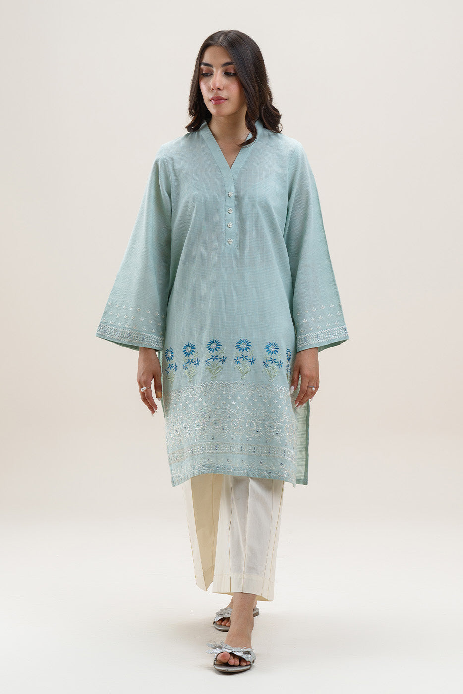 EMBROIDERED PEACH DORIA SHIRT (PRET)