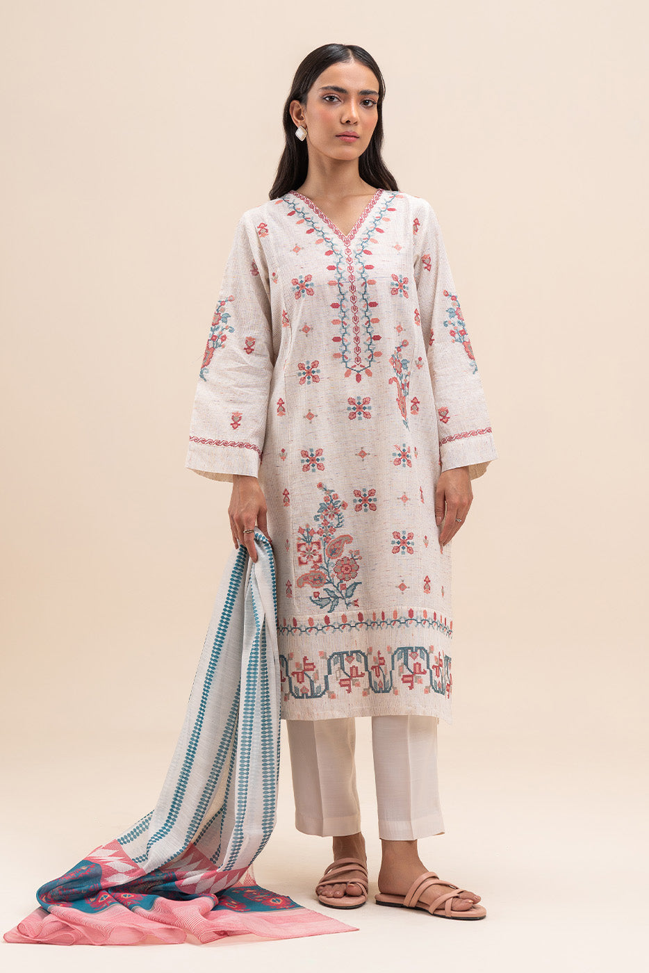 3 PIECE EMBROIDERED NET MULTI NEPS SUIT (PRET)