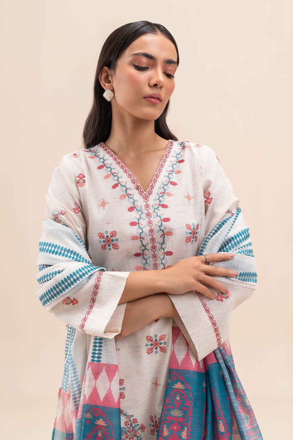 3 PIECE EMBROIDERED NET MULTI NEPS SUIT (PRET)