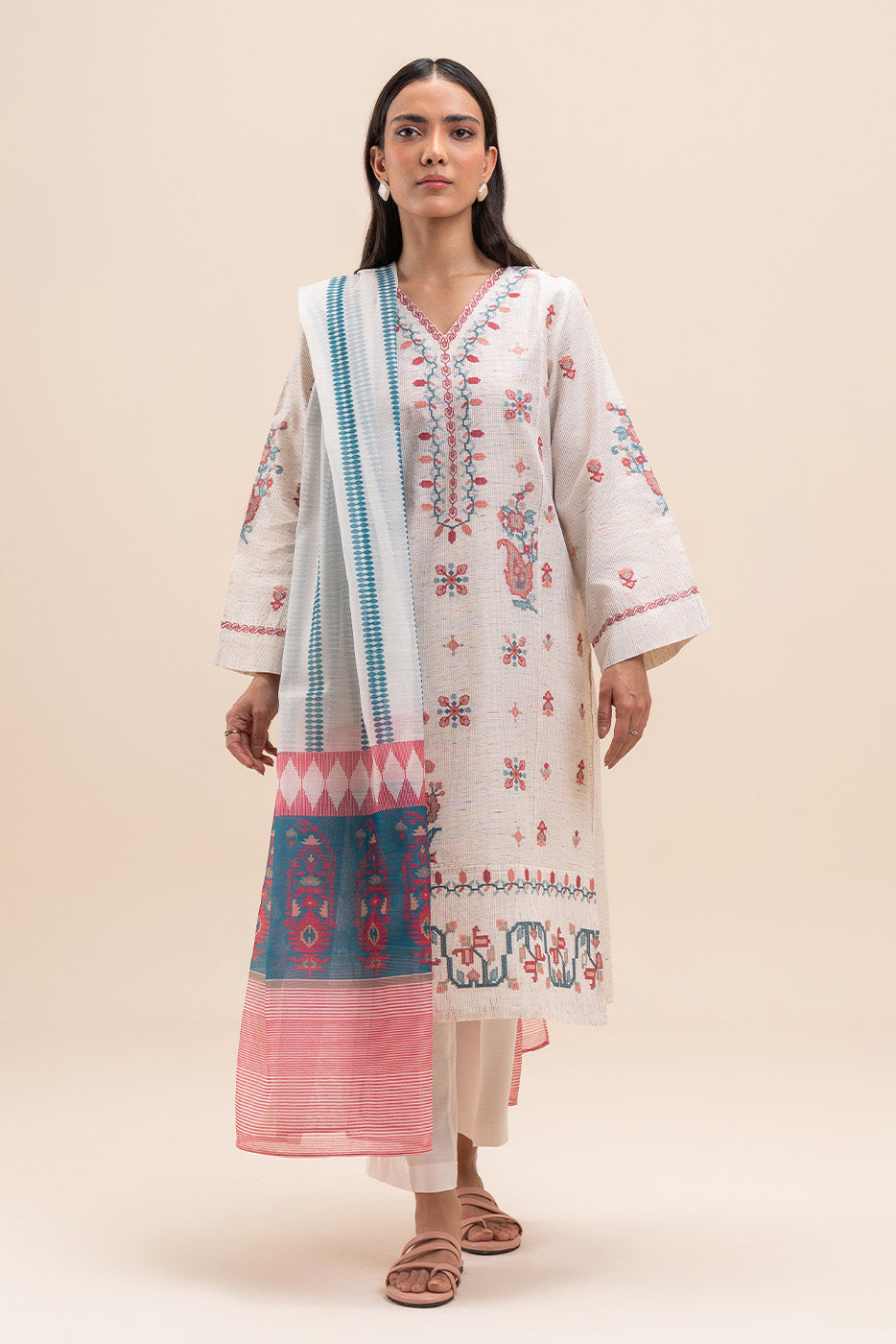 3 PIECE EMBROIDERED NET MULTI NEPS SUIT (PRET)