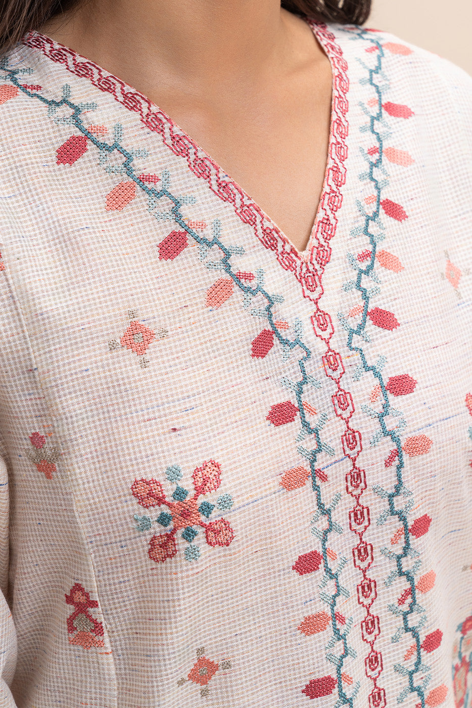 3 PIECE EMBROIDERED NET MULTI NEPS SUIT (PRET)