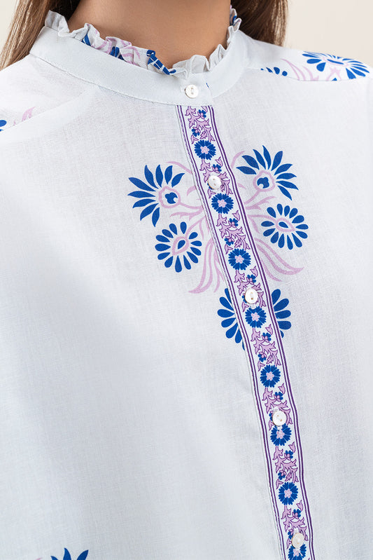 PRINTED BAND COLLAR BLOUSE
