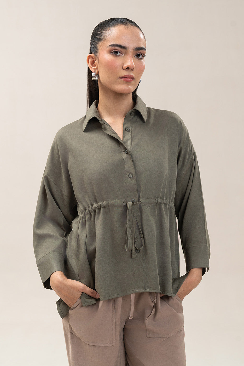 BUTTON-THROUGH ADJUSTABLE WAIST TOP