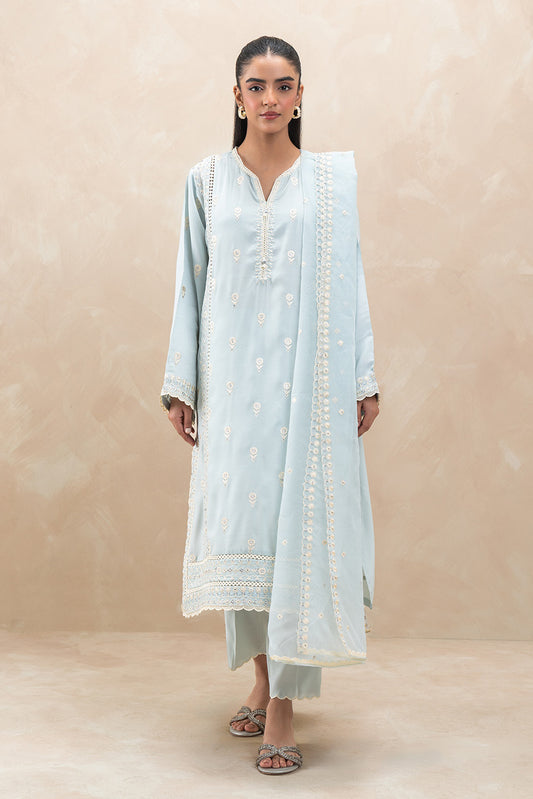 3 PIECE EMBROIDERED RAW SILK SUIT (LUXURY-PRET)
