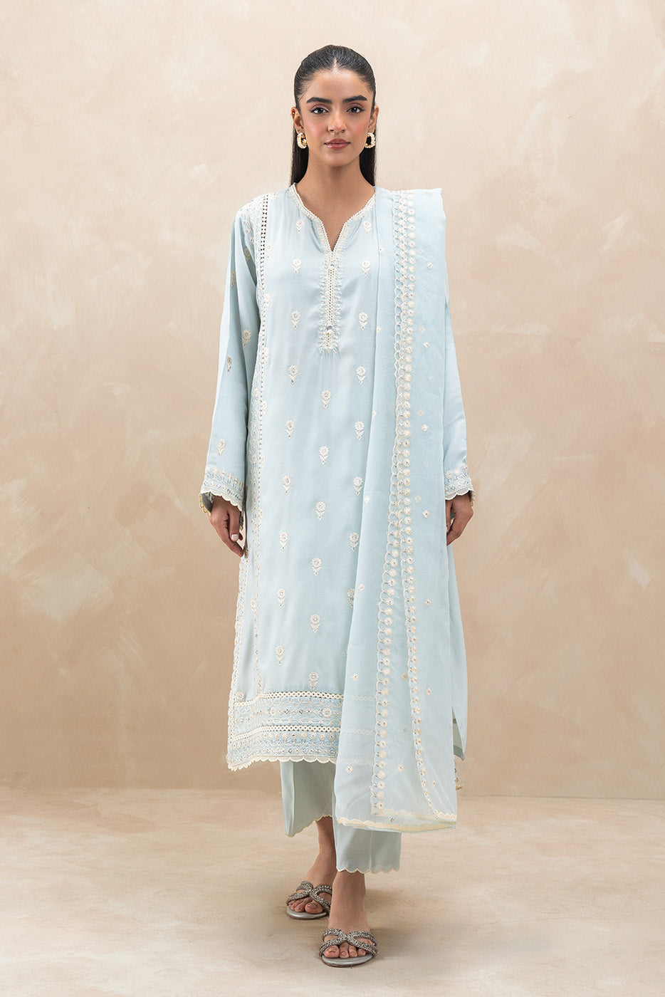 3 PIECE EMBROIDERED RAW SILK SUIT (LUXURY-PRET)