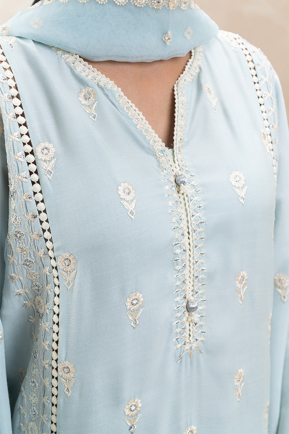 3 PIECE EMBROIDERED RAW SILK SUIT (LUXURY-PRET)