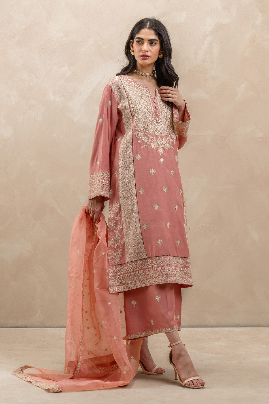3 PIECE EMBROIDERED RAW SILK SUIT (LUXURY-PRET)