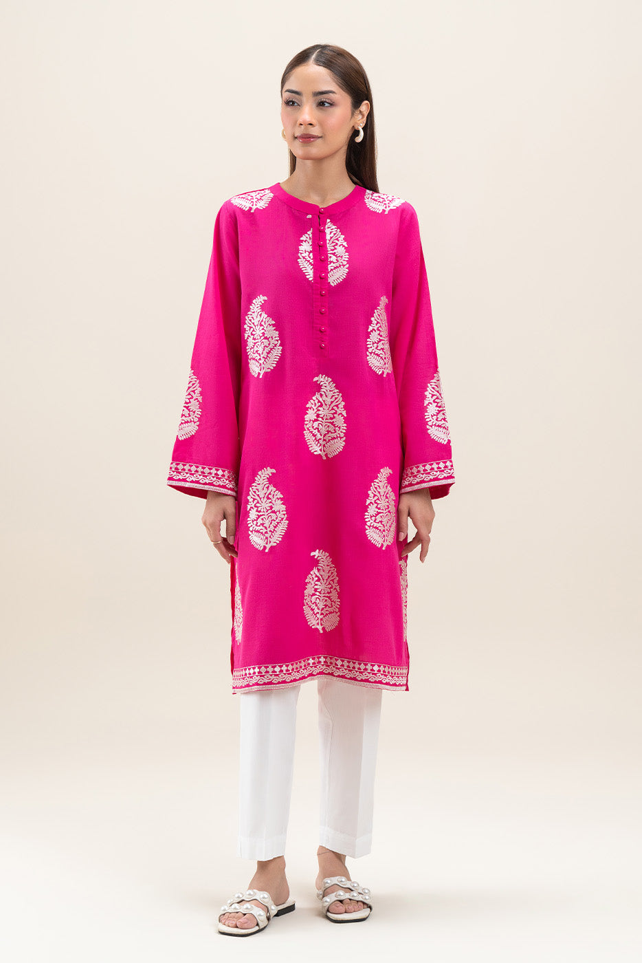 EMBROIDERED SLUB LAWN SHIRT (PRET)