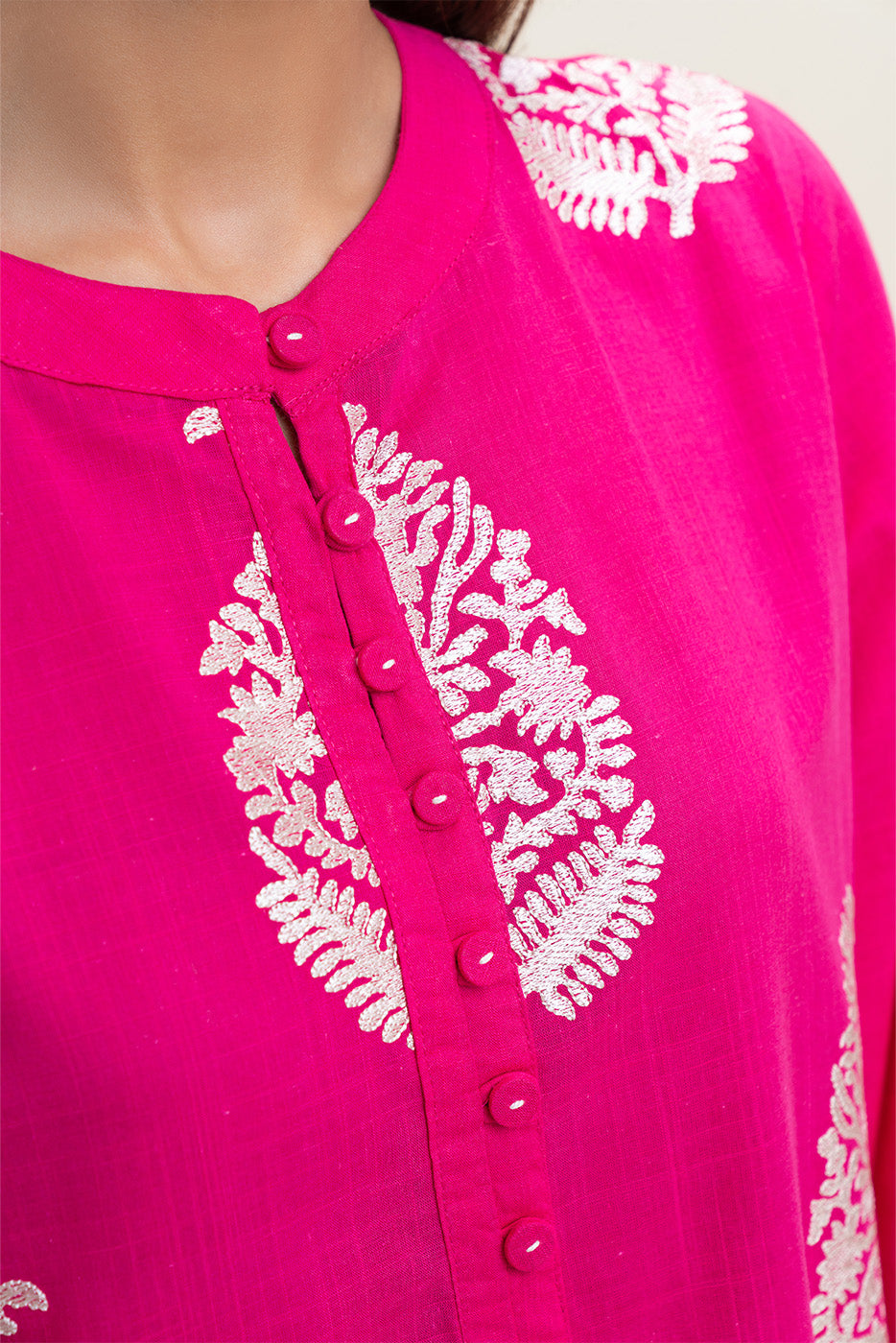 EMBROIDERED SLUB LAWN SHIRT (PRET)