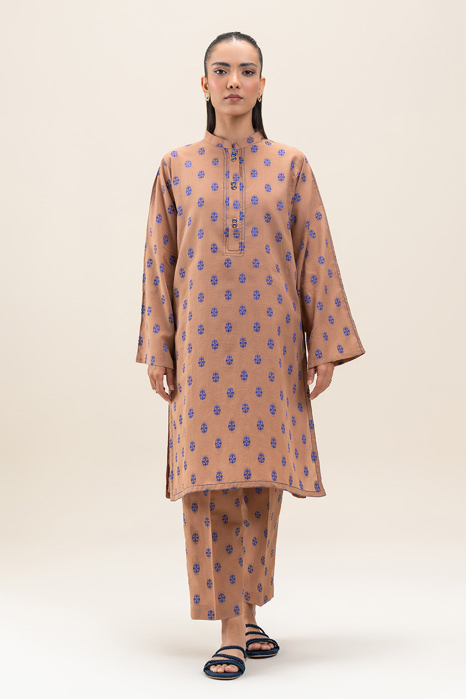 2 PIECE BASIC CHAMBRAY NEON JACQUARD SUIT (PRET)