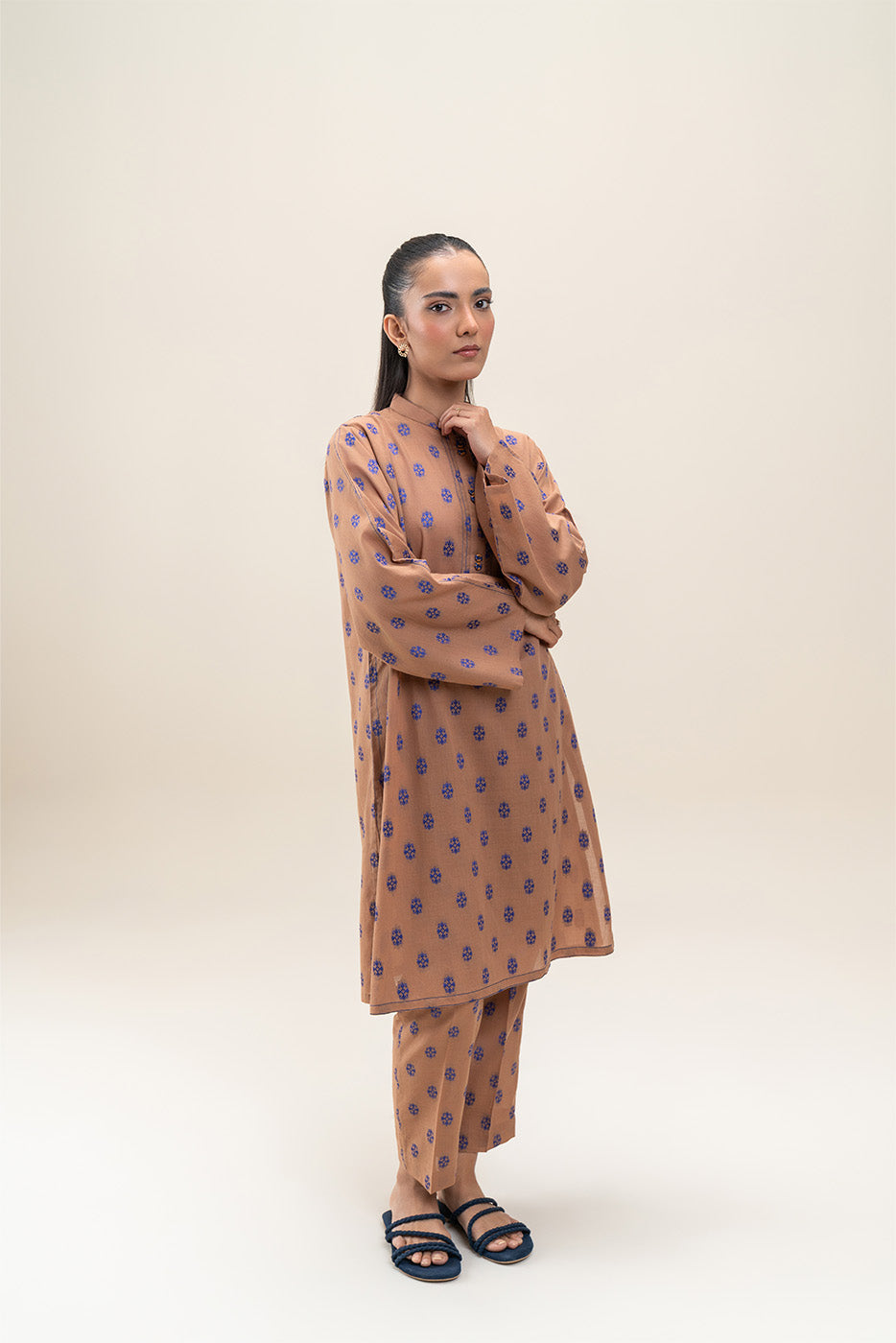 2 PIECE BASIC CHAMBRAY NEON JACQUARD SUIT (PRET)