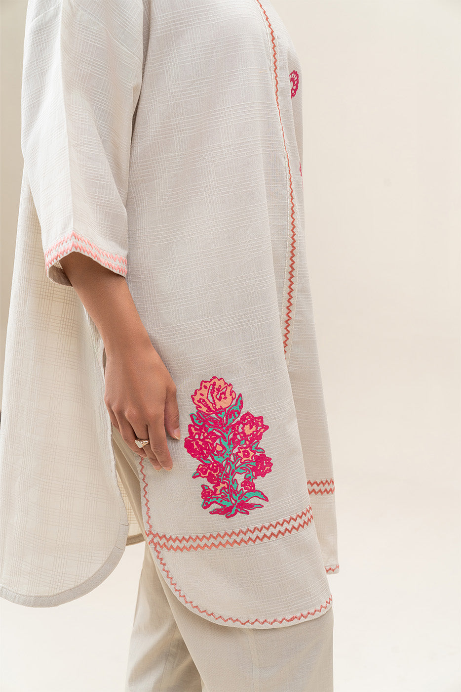 2 PIECE PRINTED PEACH DORIA SUIT (PRET)