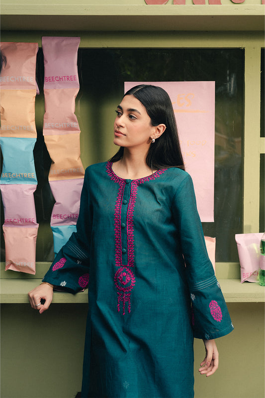 2 PIECE EMBROIDERED CHAMBRAY SUIT (PRET)