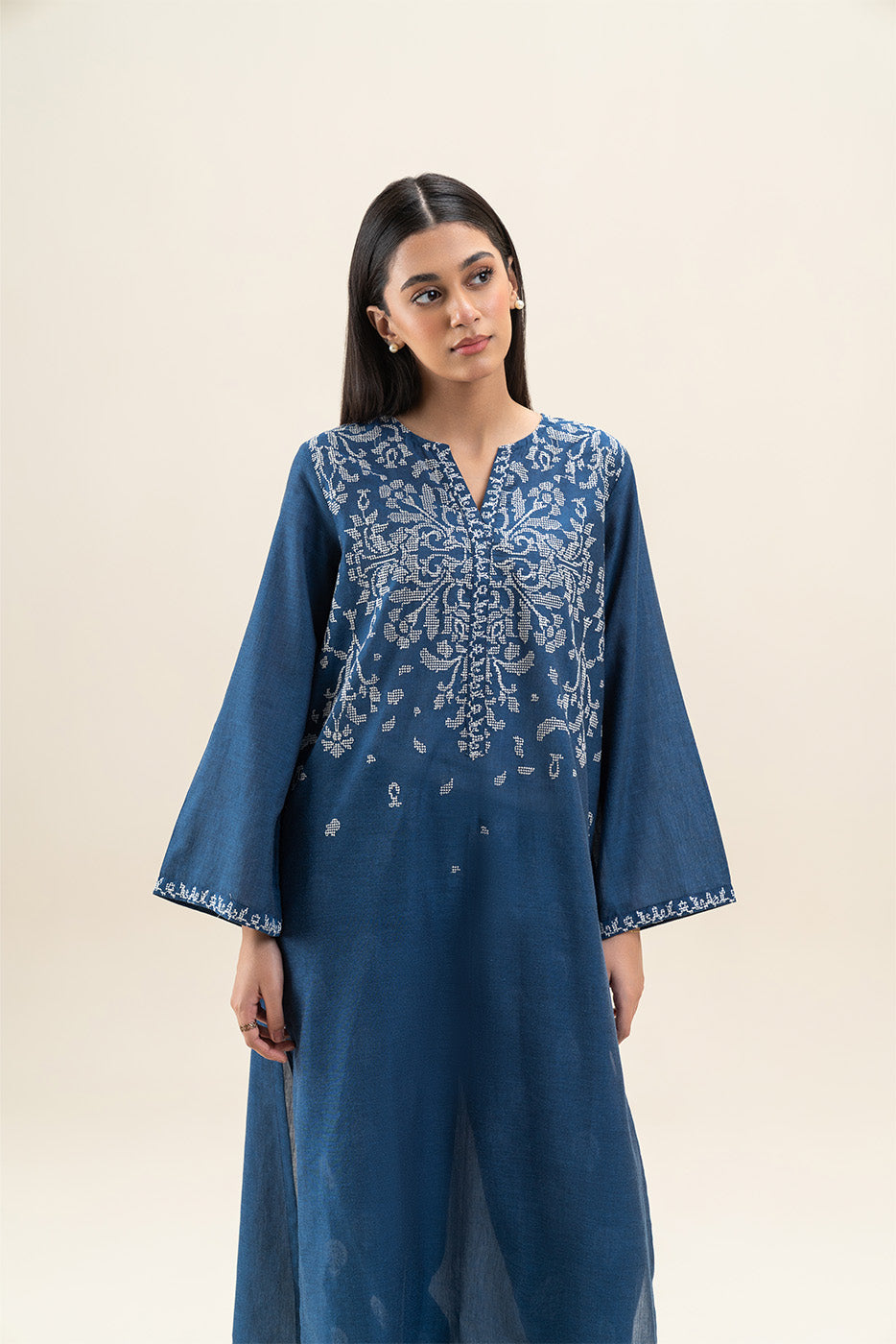 2 PIECE EMBROIDERED CHAMBRAY SUIT (PRET)