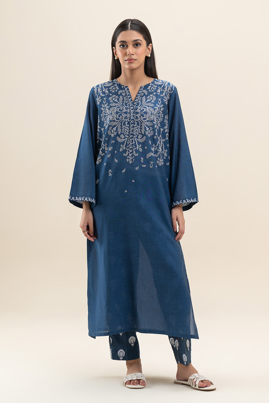 2 PIECE EMBROIDERED CHAMBRAY SUIT (PRET)