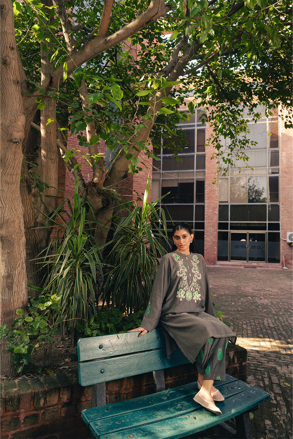 2 PIECE EMBROIDERED CHAMBRAY SUIT (PRET)