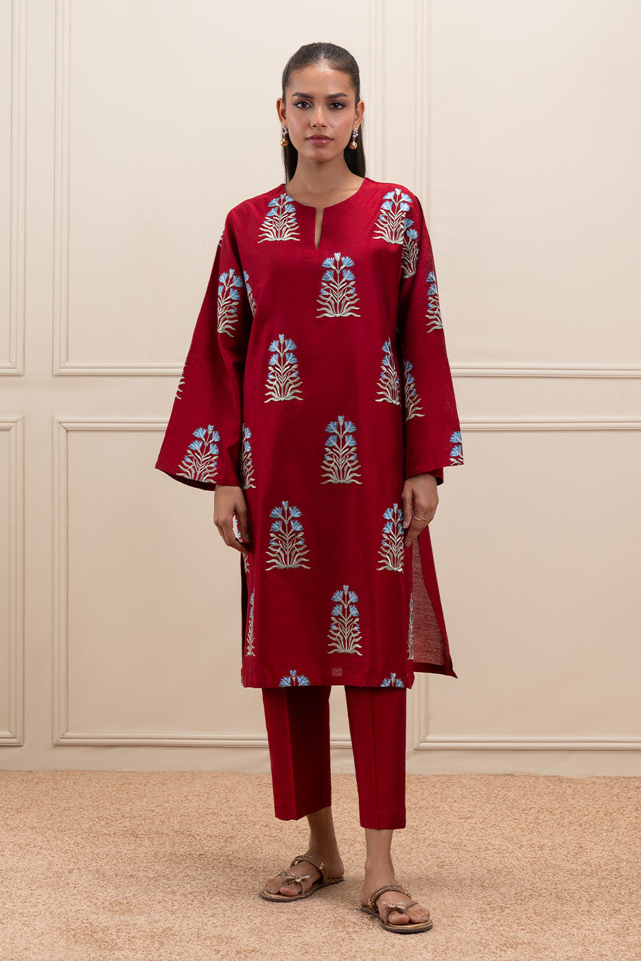 2 PIECE EMBROIDERED TWO TONE SUIT (PRET)